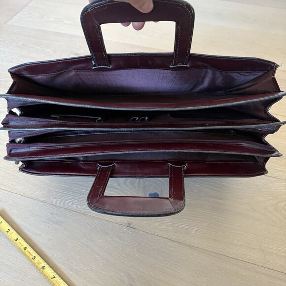 Heritage Burgundy Leather Portfolio Bag Oxblood Briefcase Cross Body Attaché - Picture 6 of 9